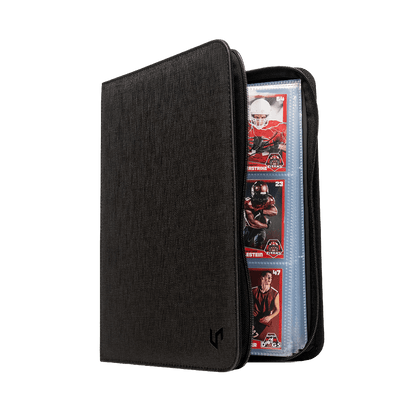 Ultra Pro 9-Pocket Zippered Premium Pro-Binder open, three-quarter view showing 9-pocket pages