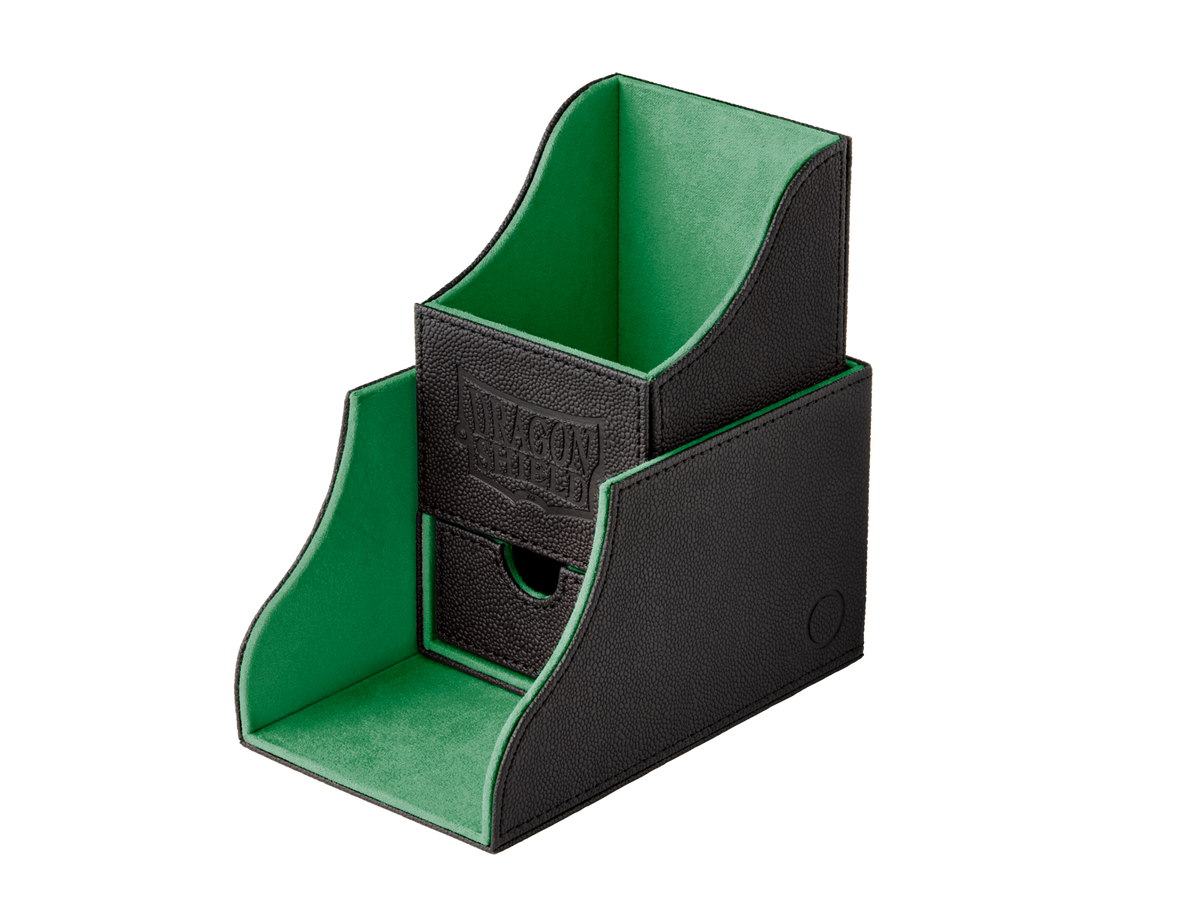 Dragon Shield Nest+ 100 deck box, Black/Green, components separated
