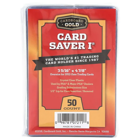 Cardboard Gold Card Saver 1 semi-rigid card holders, sealed 50 count pack, front