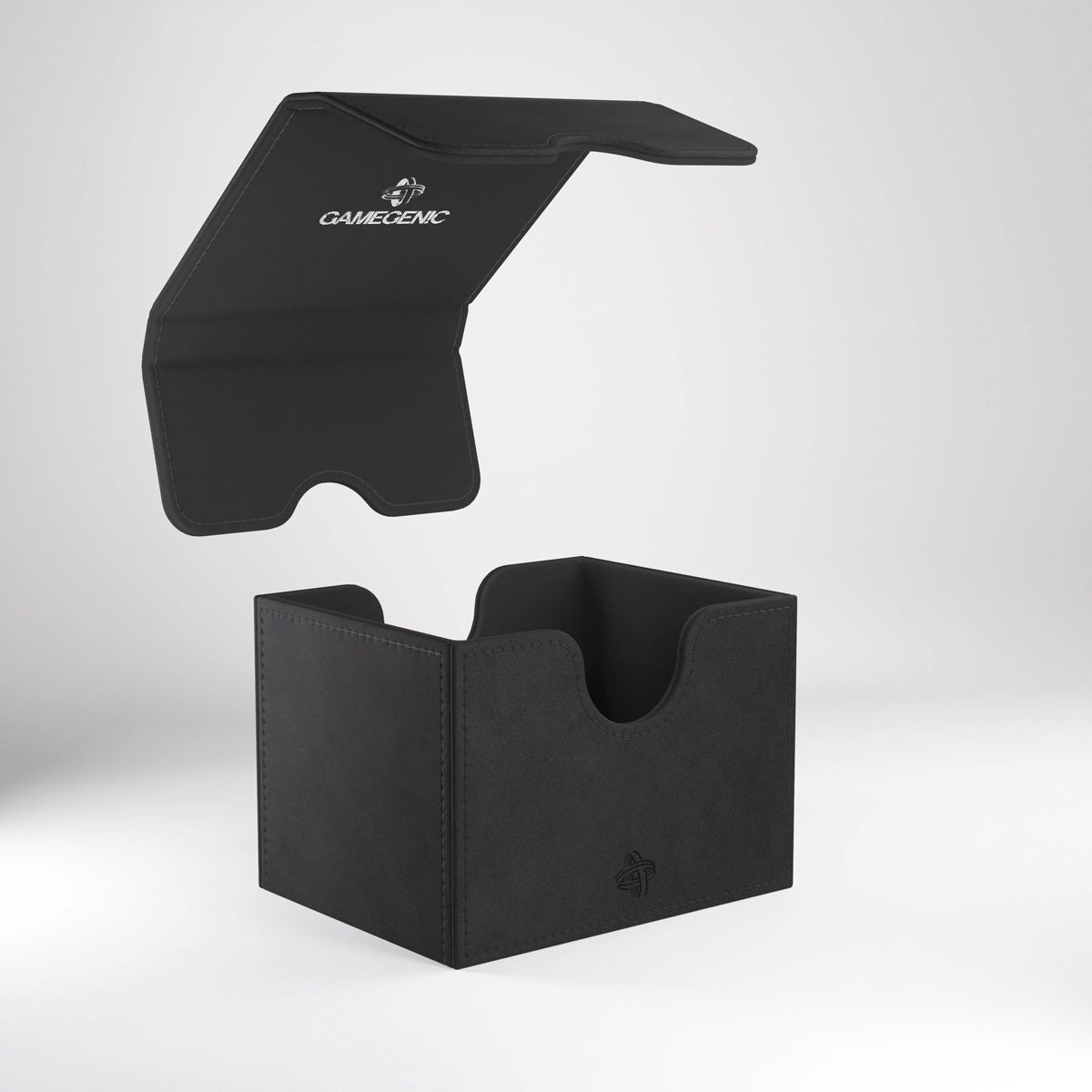 Gamegenic Sidekick 100+ XL Convertible black, lid detached and lifted above the box showing the Gamegenic logo inside the lid