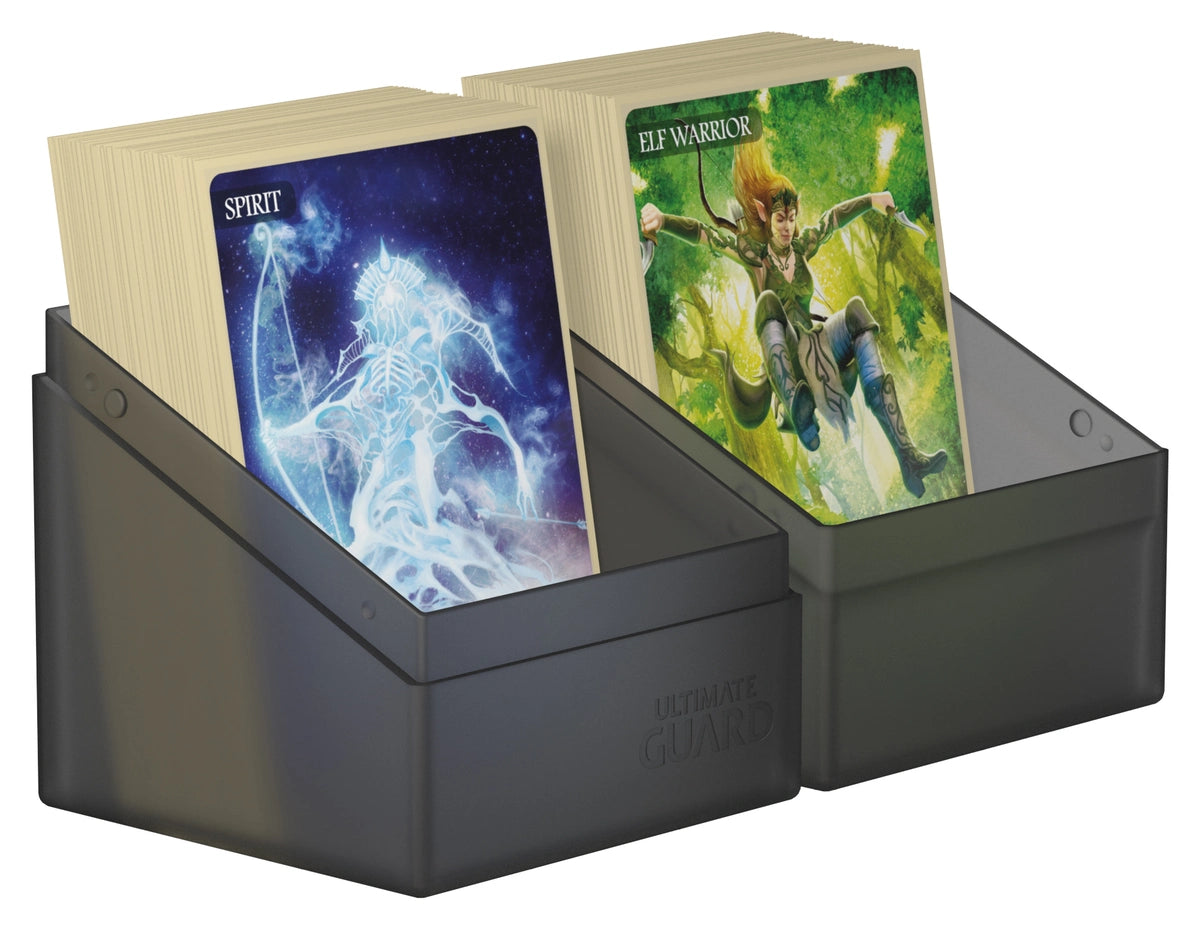 Ultimate Guard Boulder 100+ Onyx, cover used as a second card tray beside the base