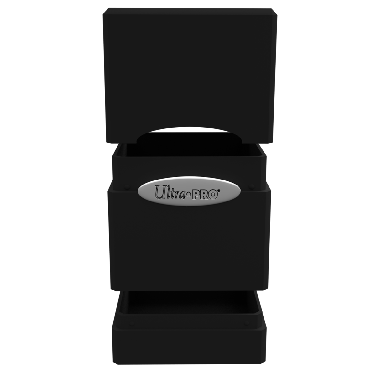 Ultra Pro Classic Satin Tower Deck Box Jet Black with lid open, front view