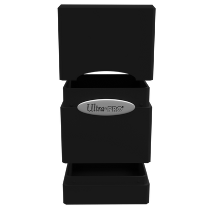 Ultra Pro Classic Satin Tower Deck Box Jet Black with lid open, front view