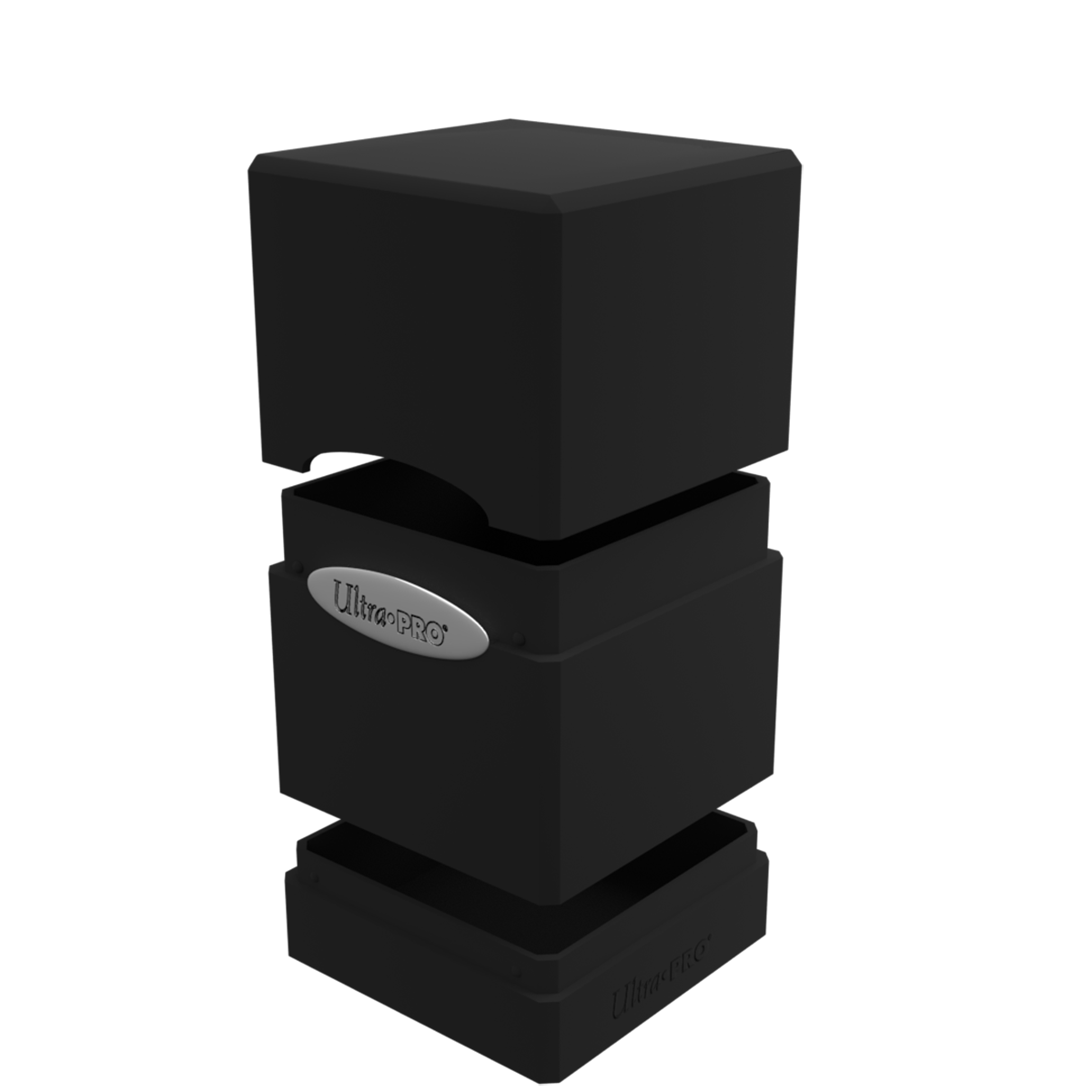 Ultra Pro Classic Satin Tower Deck Box Jet Black with lid and bottom compartment open