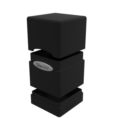 Ultra Pro Classic Satin Tower Deck Box Jet Black with lid and bottom compartment open