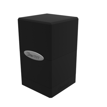 Ultra Pro Classic Satin Tower Deck Box Jet Black, closed, side view