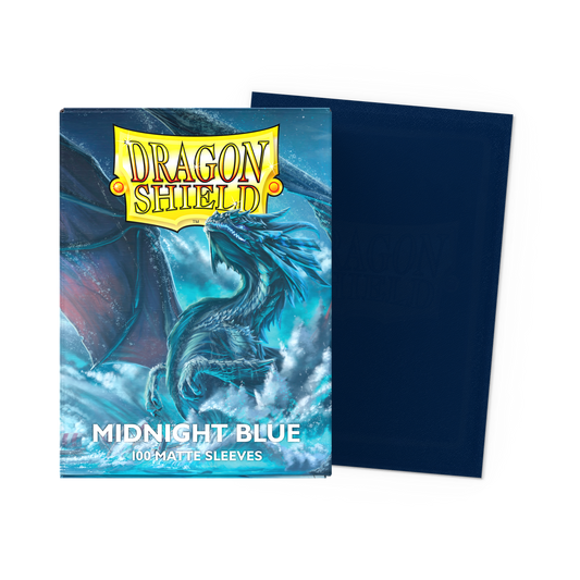 Dragon Shield Midnight Blue Matte Sleeves 100-count box with a sleeve laid flat