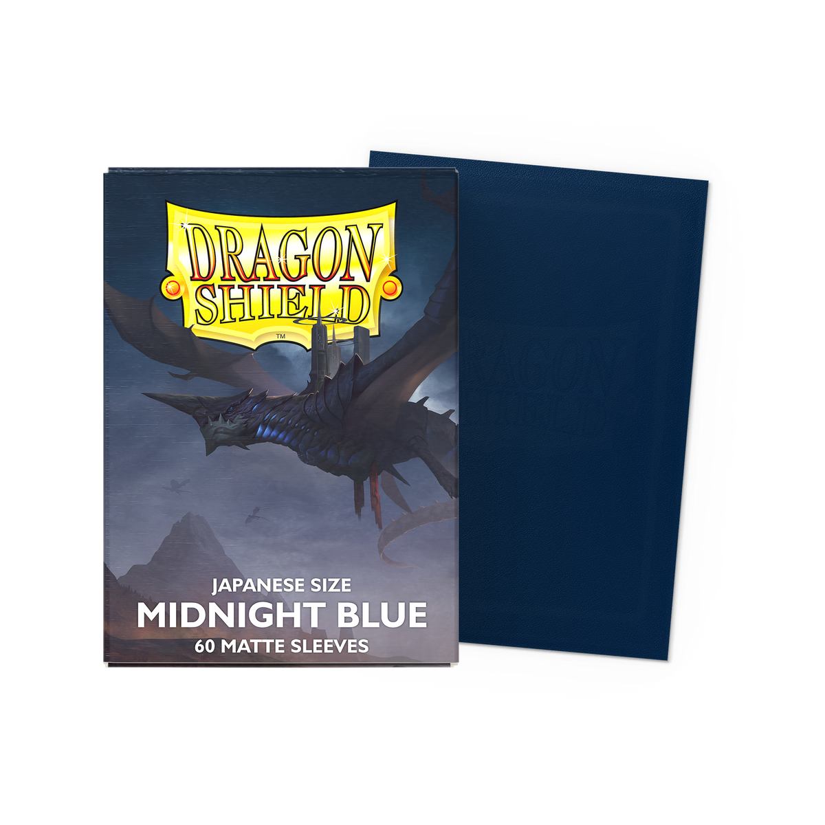 Dragon Shield Midnight Blue Matte Sleeves box and sleeve, alternate view