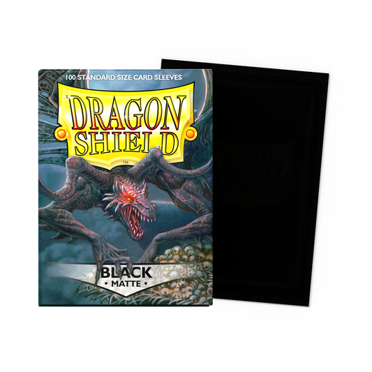 Dragon Shield Black Matte Sleeves 100-count Standard size box with a sleeve laid flat