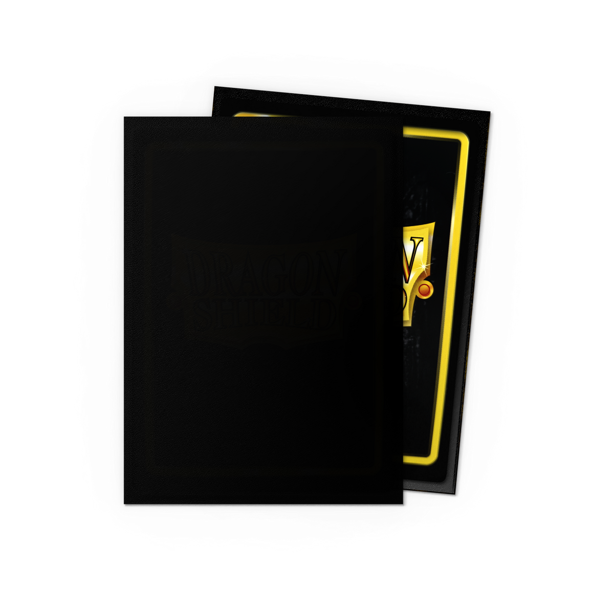 Dragon Shield Black Matte Sleeves, front and back of a Standard size sleeve